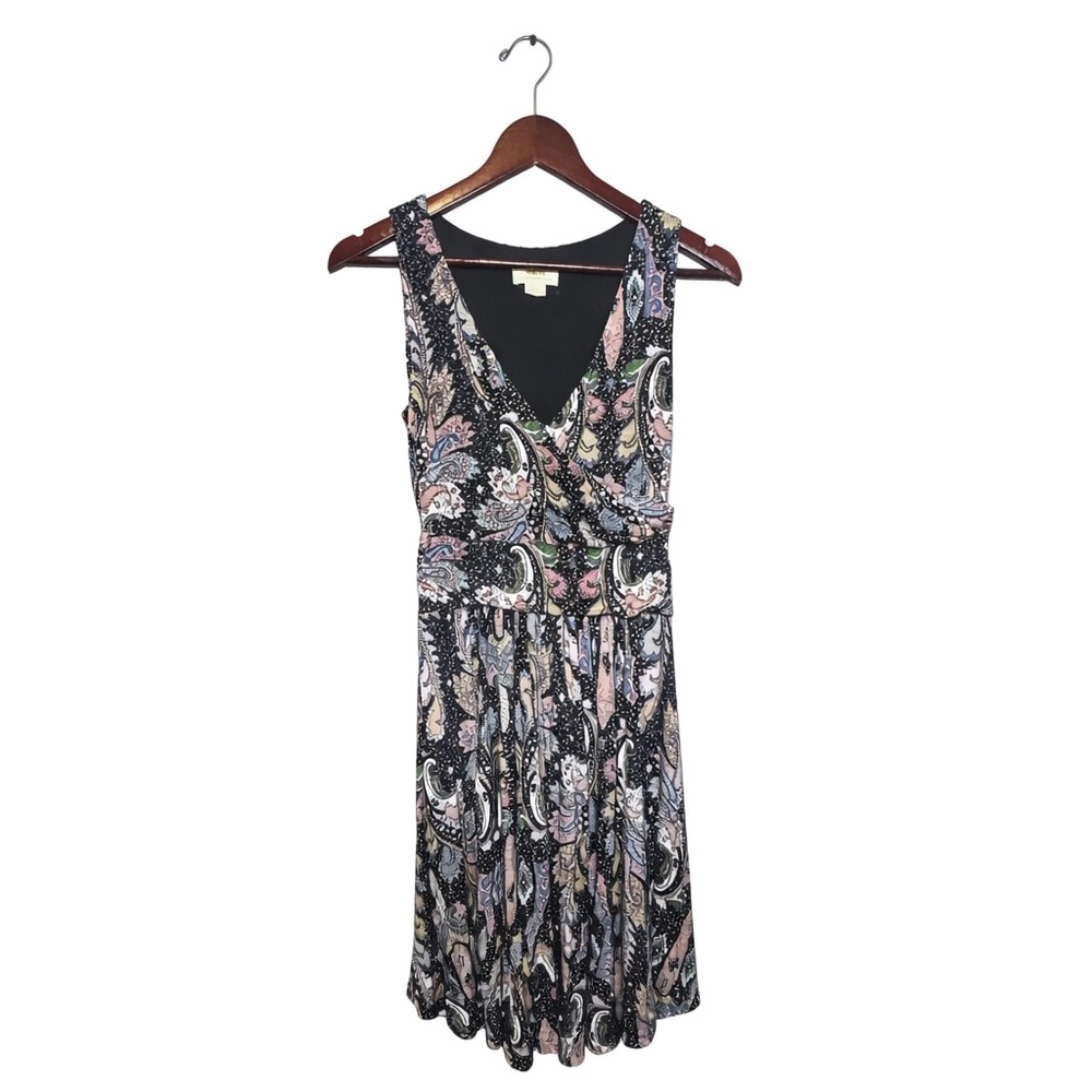 Maeve Anthropologie Womens Leslie Midi Paisley Faux Wrap V-Neck Dress Black S - Picture 5 of 9